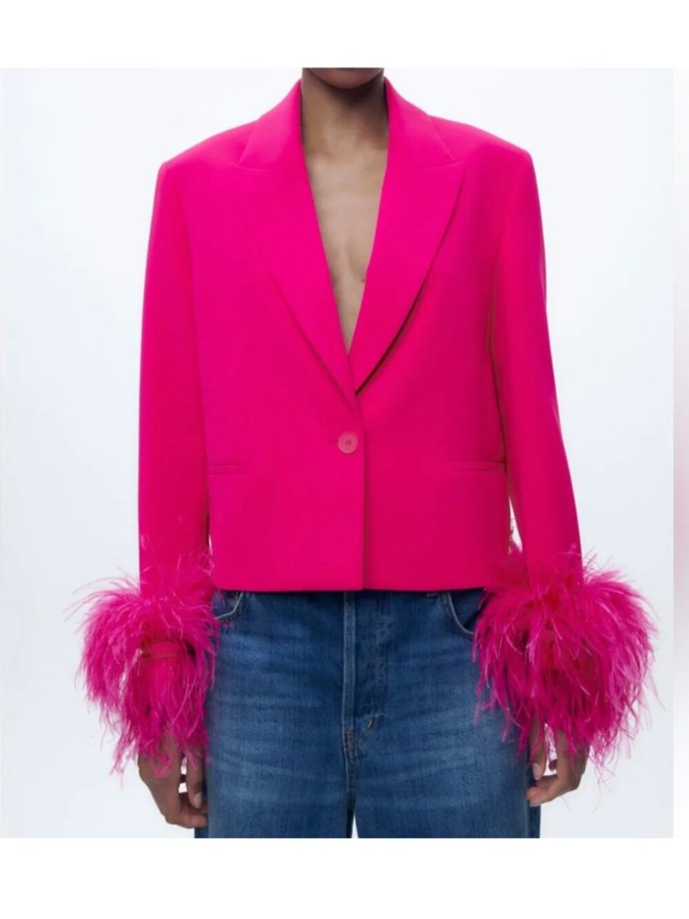 Zara Trendy  ostrich feather jacket